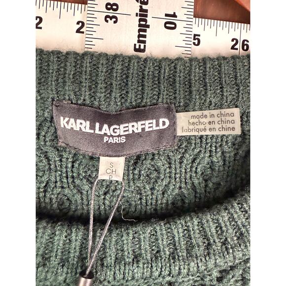 Karl Langerfeld Paris Quilted Pearl Sleeve Sweater Dark‎ Green Womens Small NEW - Picture 4 of 8